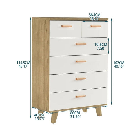 Solid Wood 6-Drawer Chest | Bedroom Storage Dresser – Oakvello