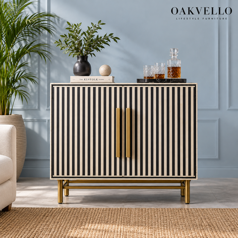 Striped Black Bone Inlay Bar Cabinet