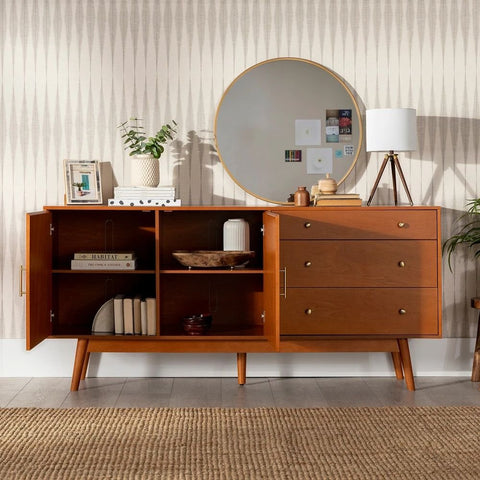 Mid-Century Modern Solid Wood Buffet Console | Living Room Storage – Oakvello