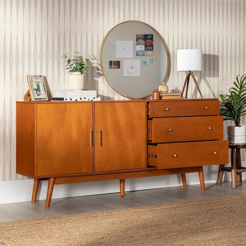 Mid-Century Modern Solid Wood Buffet Console | Living Room Storage – Oakvello