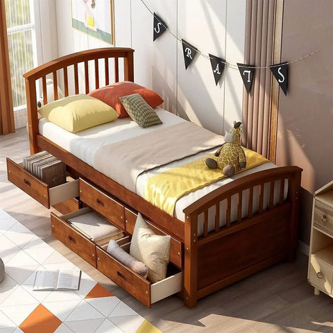 Solid Wood Storage Bed with 6 Drawers | Bedroom Furniture – Oakvello
