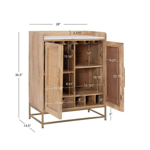Natural Finish Solid Wood Bar Cabinet | Home Bar Storage Furniture – Oakvello