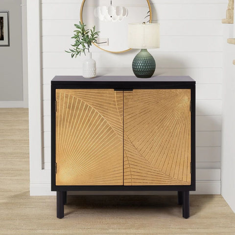 2-Door Golden Accent Cabinet | Decorative Storage with Gold Finish – Oakvello