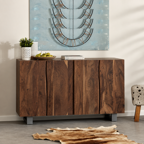 Jaipuri Natural Live Edge Large Sideboard | Solid Wood Living Room Storage – Oakvello