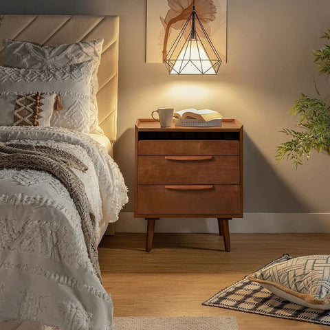 3-Drawer Wooden Nightstand | Compact Bedside Table with Storage – Oakvello