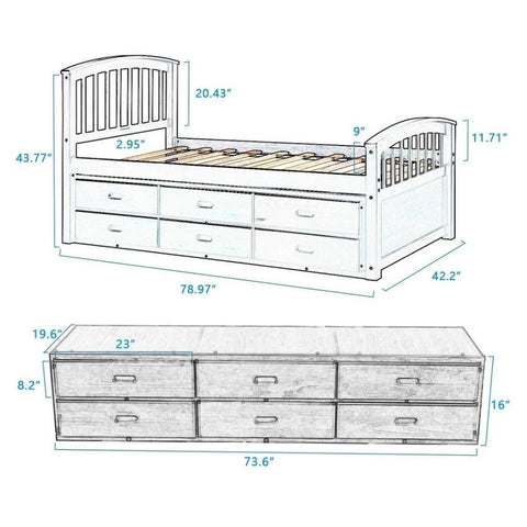Solid Wood Storage Bed with 6 Drawers | Bedroom Furniture – Oakvello