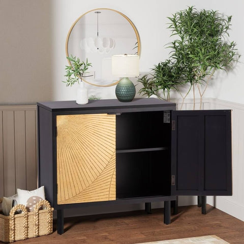 2-Door Golden Accent Cabinet | Decorative Storage with Gold Finish – Oakvello