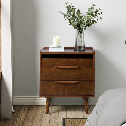 3-Drawer Wooden Nightstand | Compact Bedside Table with Storage – Oakvello