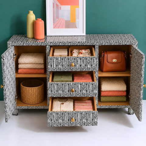 Jodhpuri Bone Inlay Sideboard | Artisan Handcrafted Living Room Storage – Oakvello