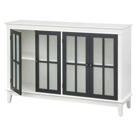 Glass & Solid Wood Sideboard | Modern Living Room Storage Cabinet – Oakvello