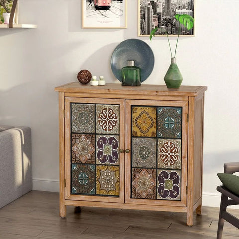 2-Door Distressed Accent Storage Cabinet | Solid Wood Sideboard – Oakvello