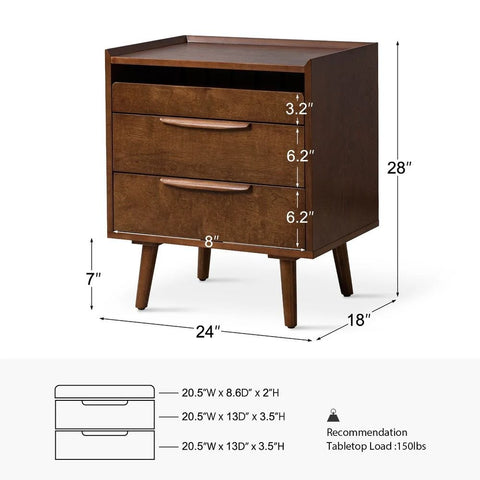 3-Drawer Wooden Nightstand | Compact Bedside Table with Storage – Oakvello
