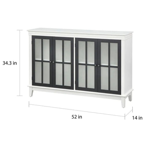 Glass & Solid Wood Sideboard | Modern Living Room Storage Cabinet – Oakvello