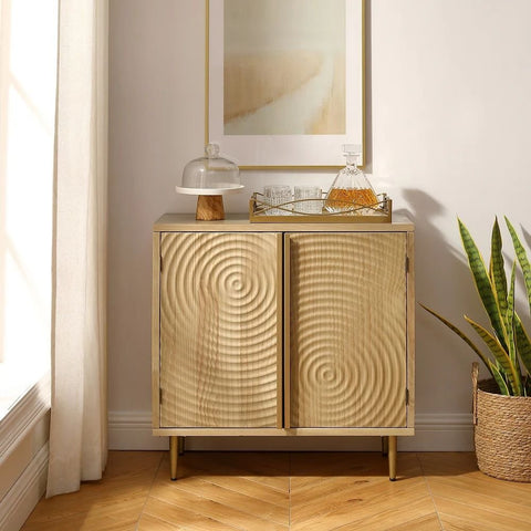 Natural Solid Wood Sideboard with 2 Doors | Living Room Storage Cabinet – Oakvello