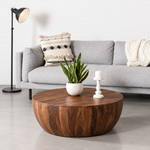 Natural Dark Solid Mango Wood Coffee Table | Living Room Centre Table – Oakvello