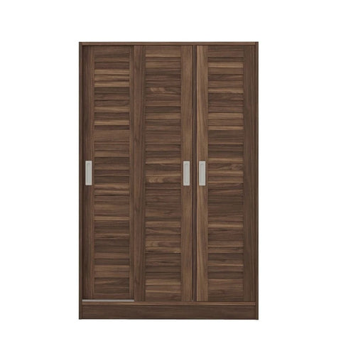 Walnut Solid Wood 3-Door Shutter Wardrobe with Shelves | Bedroom Storage – Oakvello