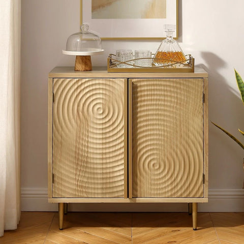 Natural Solid Wood Sideboard with 2 Doors | Living Room Storage Cabinet – Oakvello
