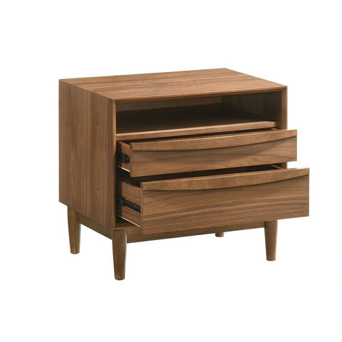 2-Drawer Nightstand with Open Shelf | Solid Wood Bedside Table – Oakvello
