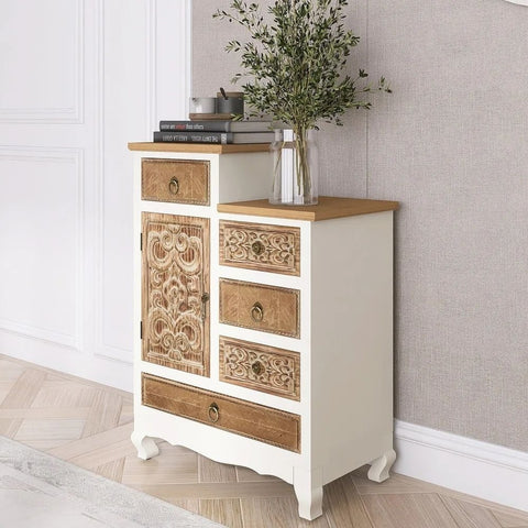 Solid Wood Cabinet with 5 Drawers and 1 Door