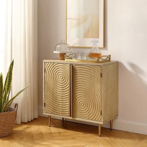 Natural Solid Wood Sideboard with 2 Doors | Living Room Storage Cabinet – Oakvello