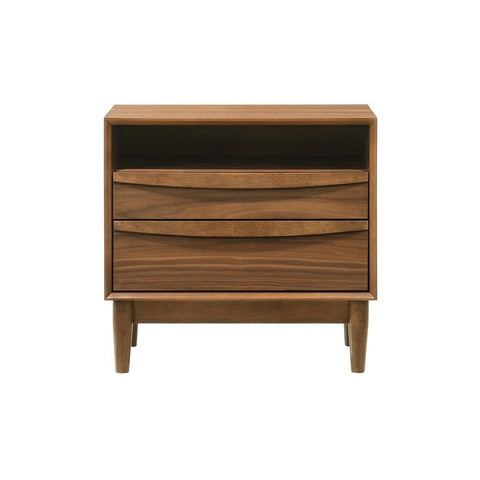 2-Drawer Nightstand with Open Shelf | Solid Wood Bedside Table – Oakvello