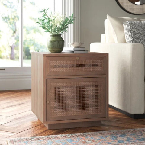 Medium Brown Solid Wood End Table with Storage | Living Room Side Table – Oakvello