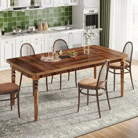 4-6 Seater Solid Wood Dining Table with Turned Legs – Oakvello