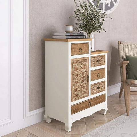 Solid Wood Cabinet with 5 Drawers and 1 Door