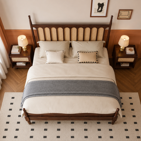 Lumis Arch Bed | Mango Wood & Rattan Cane Four-Poster Bed | Oakvello