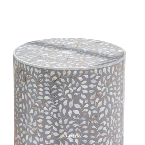 Shell Inlay Round Drum Side Table