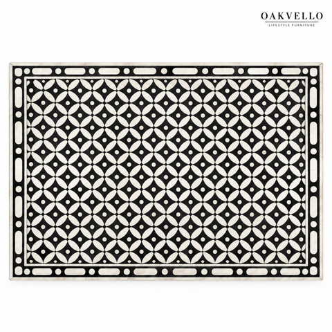 Oakvello Handcrafted Black and White Bone Inlay  Rectangular  Coffee Table