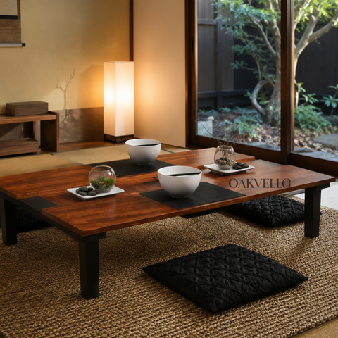 Shizen Low Table | Solid Wood Floor Dining Table with Metal Legs