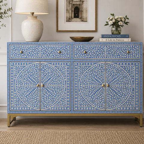 Floral Bone Inlay Cabinet | Handcrafted Artisan Storage Furniture – Oakvello
