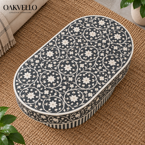Black & White Bone Inlay Coffee Table | Handcrafted Artisan Living Room Furniture – Oakvello
