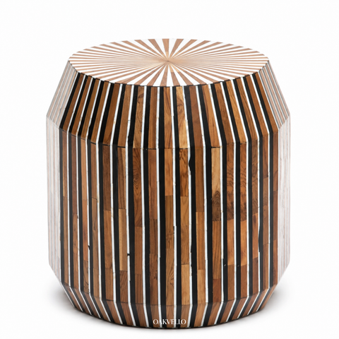 Ribbed Barrel Bone Inlay Side Table