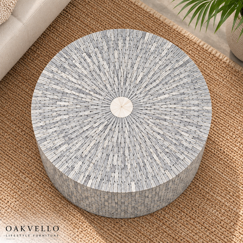 Aurelia Round Bone Inlay Coffee Table | Handcrafted Artisan Living Room Furniture – Oakvello