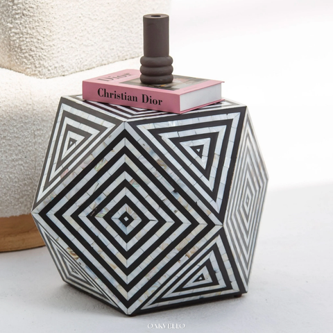 Obsidian Diamond Bone Inlay Side Table