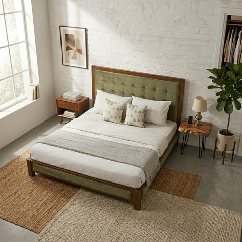Verdana Bed | Hand-Tufted Upholstered Bed Frame with Solid Hardwood
