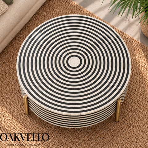 Jodhpuri Black Bone Inlay Coffee Table | Artisan Living Room Furniture – Oakvello