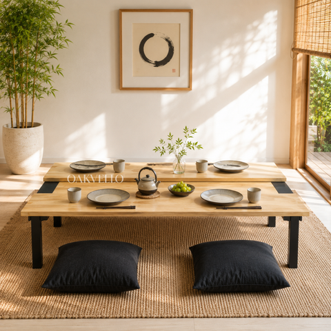 Tatami Low Table | Solid Wood Floor Dining Table with Metal Legs