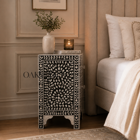 Ivory Vine Bone Inlay Bedside Cabinet
