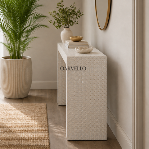 Pearl Shell Inlay Console Table – Handcrafted Solid Wood Entryway Table
