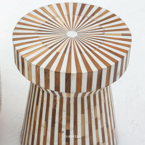 Striped Bone Inlay Side Table – Handcrafted Accent Table