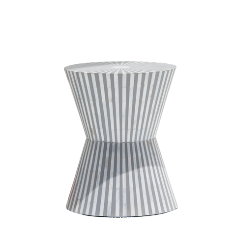 Chalk Stripe Bone Inlay Hourglass Side Table