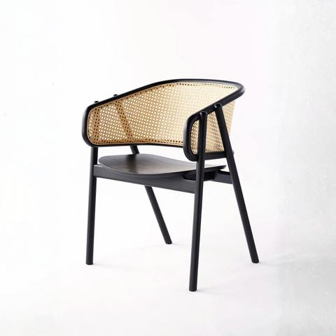 Ebonweave Artisan Cane Armchair – Black Solid Wood