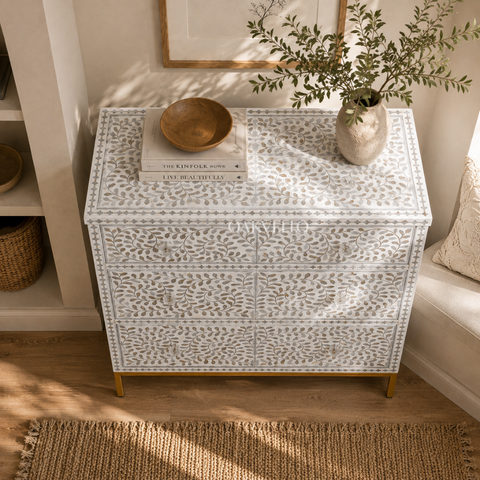 White Vine Bone Inlay 3-Drawer Dresser