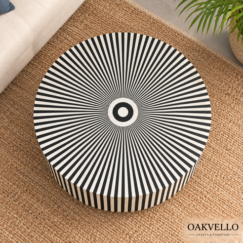Serene Round Bone Inlay Coffee Table | Handcrafted Artisan Living Room Furniture – Oakvello