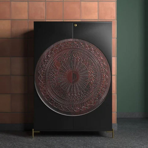 Mandala Solid Wood Bar Cabinet | Handcrafted Home Bar Storage – Oakvello