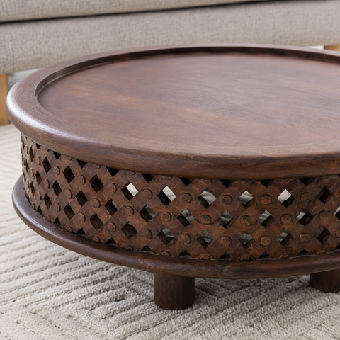 Carved Solid Wood Coffee Table | Artisan Living Room Centre Table – Oakvello