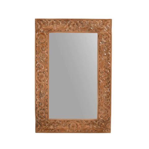 Carved Solid Mango Wood Large Mirror | Handcrafted Decorative Wall Mirror – Oakvello